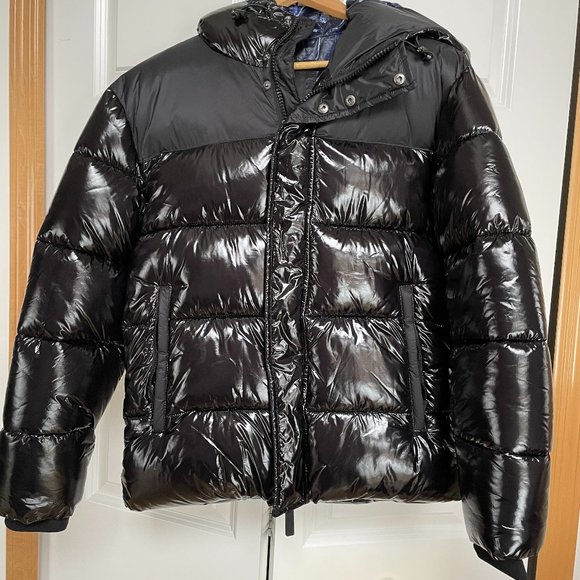 Armani Exchange Black Glossy Puffer Coat - Picture 1 of 6